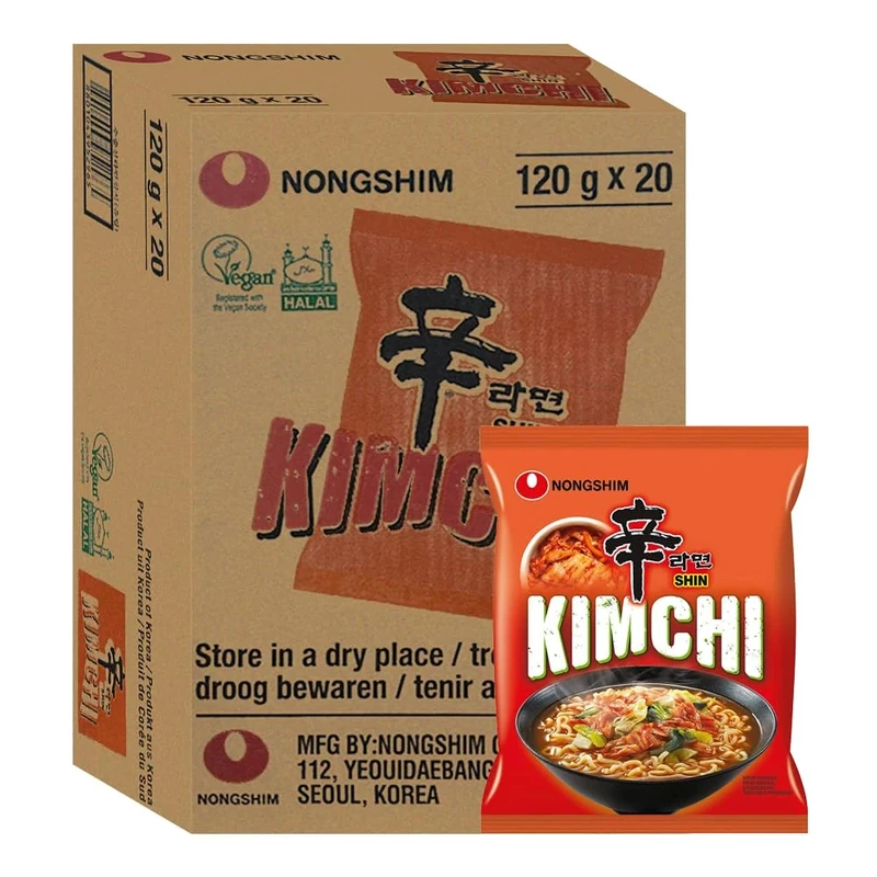 Starry Mart Nong Shim SHIN KIMCHI Ramyun Ramen Noodles 120g (Box of 20 Packets),120 g (Pack of 1)