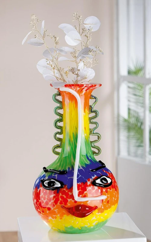 GILDE GLAS art Decorative Vase Face Vase - Vase Made of Coloured Glass - Decoration Living Room Gift for Women Men Height 34 cm Multi-Coloured