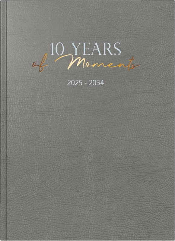 rido/idé 10 Years of Moments Diary (2025-2034) 1 Page = 1 Day A4 416 Pages Faux Leather Grey