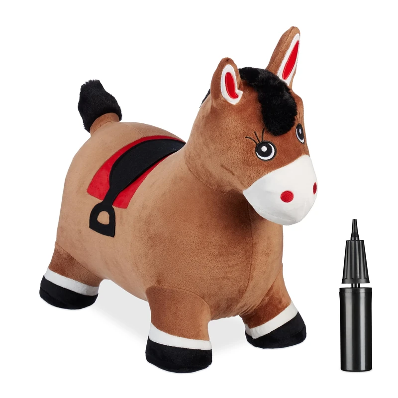 Relaxdays Bouncing Hopper, Horse Design, Incl. Pump, for Children 3+, 50 kg Capacity, BPA-Free, Inflatable Toy, Brown, 46 x 25 x 59 cm