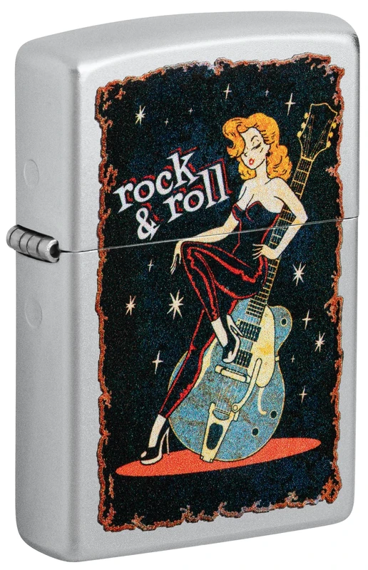 Zippo Windproof Lighter, Cool Chick Design – Satin Chrome, Colour Image – Refillable, Reusable, Windproof Design – Comes in Gift Box – Made in USA