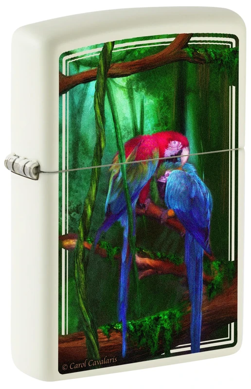 Zippo Windproof Lighter - Carol Cavalaris Parrots - Glow-in-the-Dark, Colour Image - Refillable - Reusable - Windproof - Gift Box - Made in USA