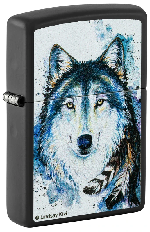 Zippo Windproof Lighter, Lindsay Kivi Design – Matt Black, Colour Image – Refillable, Reusable, Windproof Design – Comes in Gift Box – Made in USA