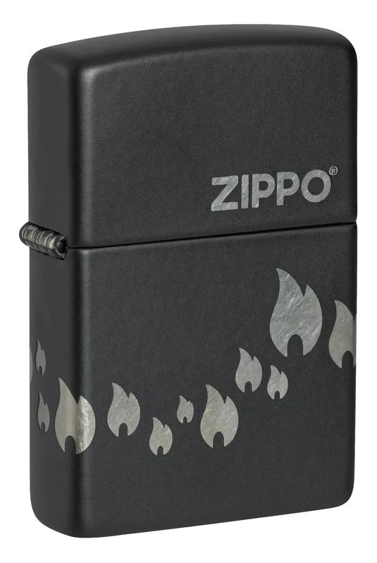 Zippo Windproof Lighter, Flame Logo Pattern Design – Matt Black with Chrome, Laser 360° – Refillable, Reusable, Windproof Design – Comes in Gift Box – Made in USA