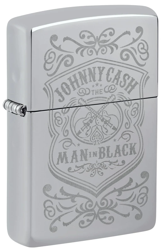 Zippo Windproof Lighter, Johnny Cash Design – High Polished Chrome, Lustre Finish – Refillable, Reusable, Windproof Design – Comes in Gift Box – Made in USA - Image 1