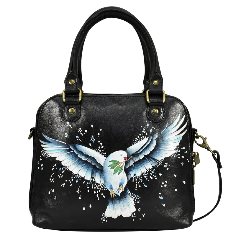 Anna by Anuschka Women's Hand-Painted Leather Double Zip Organizer Satchel, Peace and Love, One Size