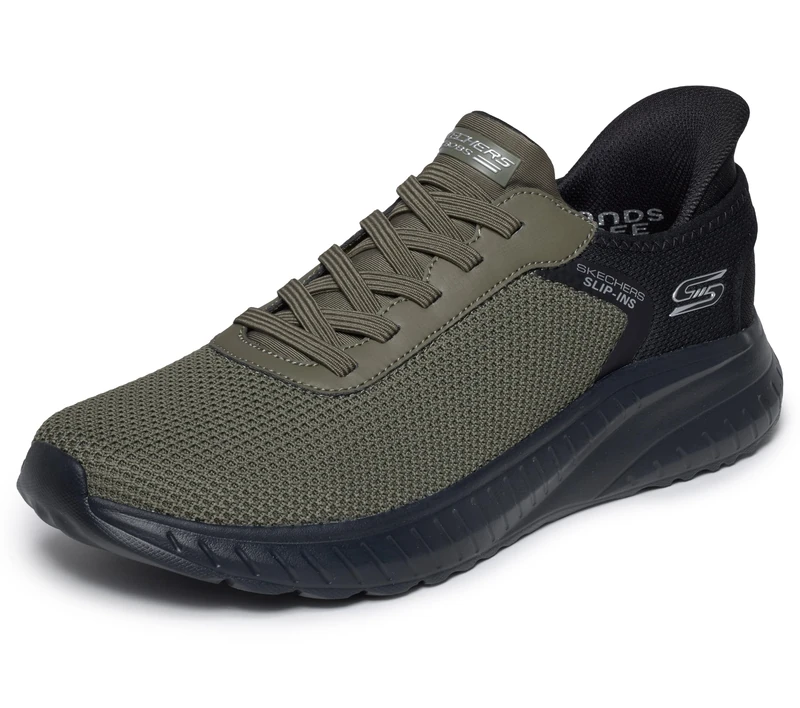 Skechers Men's Hands Free Slip-ins Bobs Squad Chaos-Balanced Edge Sneaker, Olive, 6 UK