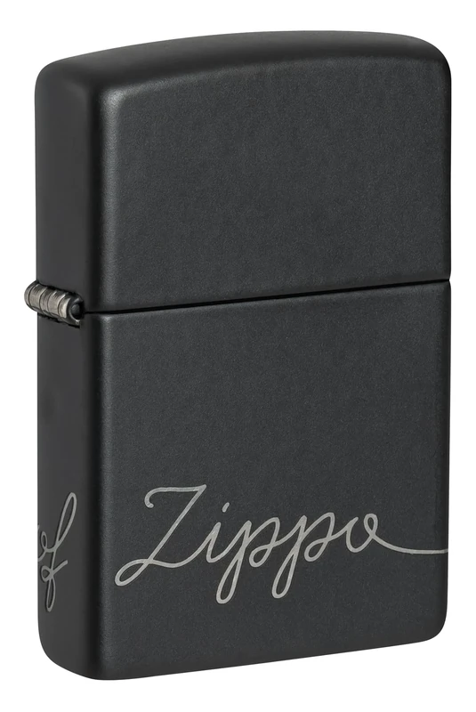 Zippo Windproof Lighter, Logo Script Lettering Design – Matt Black with Chrome, Laser 360° – Refillable, Reusable, Windproof Design – Comes in Gift Box – Made in USA