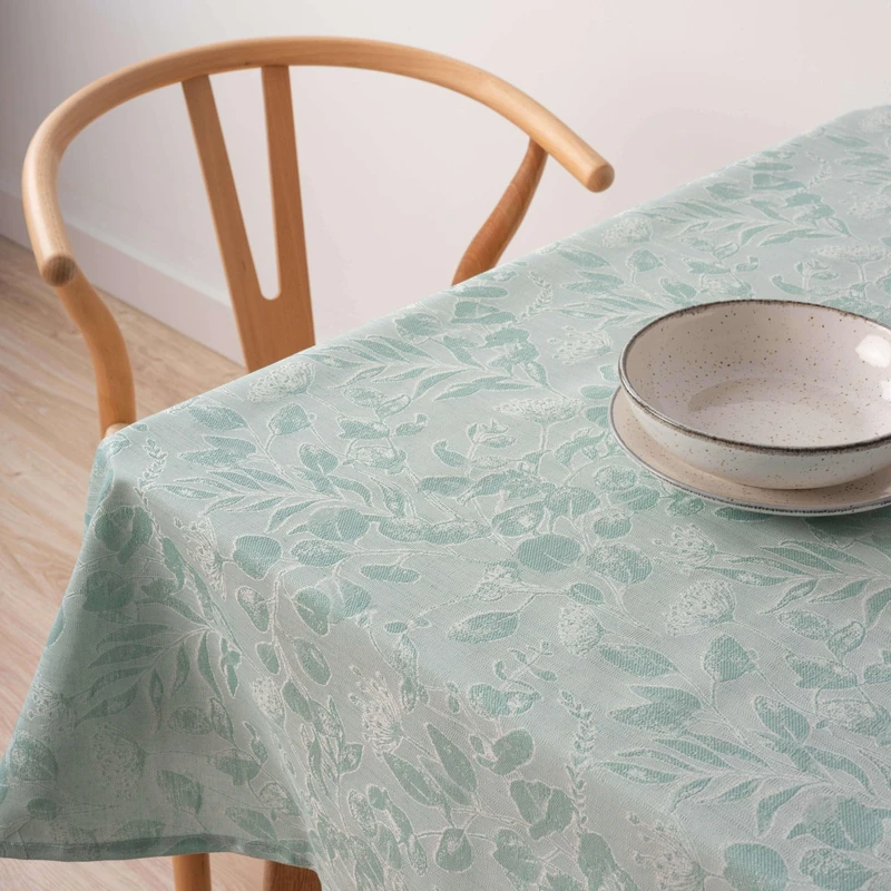 BELUM | Stain Resistant Jacquard Tablecloth Size 240 x 155 cm - Stain Resistant Extra Soft Touch Tablecloth Turquoise - Fabric Tablecloth 70% Cotton - 30% Polyester Model 32010D2