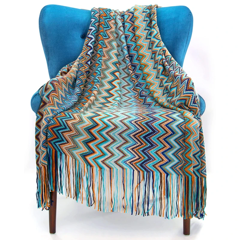 SereneLife Boho Throw Blanket - 50 x 67 in. Patterned Bohemian Couch Blanket, Large Knitted Tassel Throw for Bed, Chair, Sofa, Couch Cover, All-Season Decor, Soft, Comfortable, and Easy to Clean