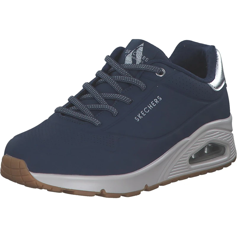Skechers Women's Uno Shimmer Away Sneaker - Navy/Rosegold