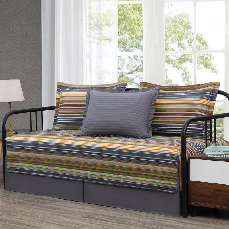 Chezmoi Collection Avery Color Quilt Set, Cotton, Multi, Green, Daybed - Image 1