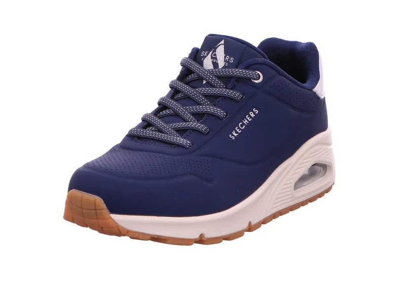 Skechers Women's Uno Shimmer Away Sneaker, Navy Durabuck/Rosegold Duraleather/Mesh Tri, 8 UK