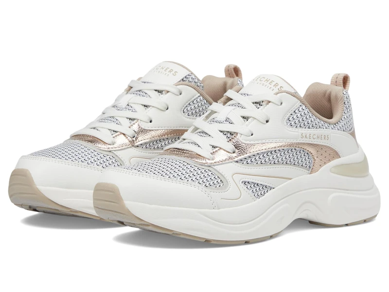 Skechers Women's Hazel-Metallic Soiree Sneaker, White/Gold, 8