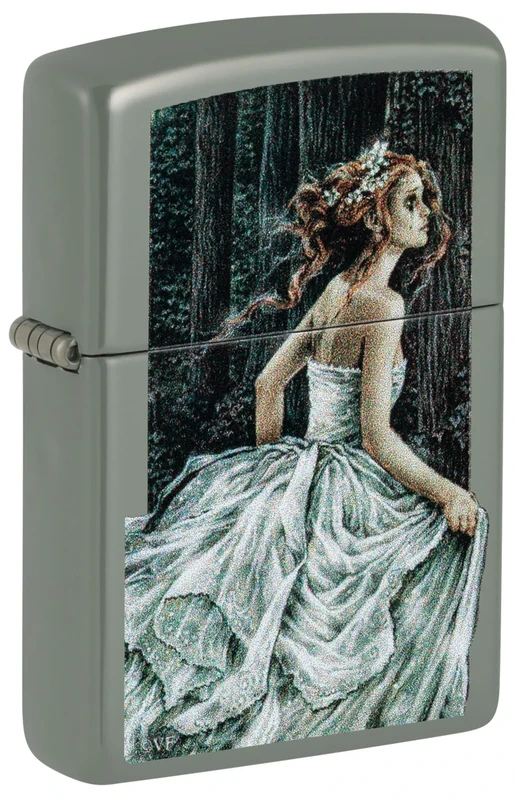 Zippo Windproof Lighter - Victoria Frances - Green Sage Finish with Colour Image - Refillable - Reusable - Windproof Design - Gift Box - Made in USA