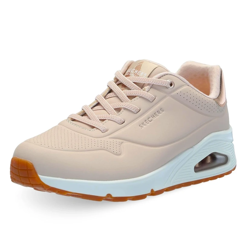Skechers Women's Uno Shimmer Away Sneaker, Nude Durabuck/Rosegold Duraleather/Mesh Tri, 6.5 UK