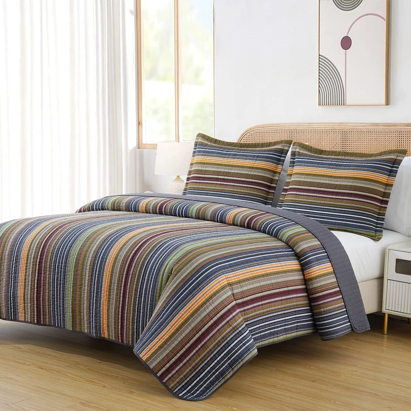 Chezmoi Collection Avery Color Quilt Set, Cotton, Multi, Green, Queen