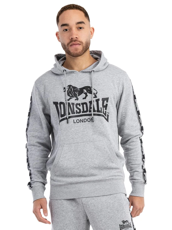Lonsdale Men's scousburgh Hooded Sweatshirt, Marl Grey/Black/White, S - Image 1