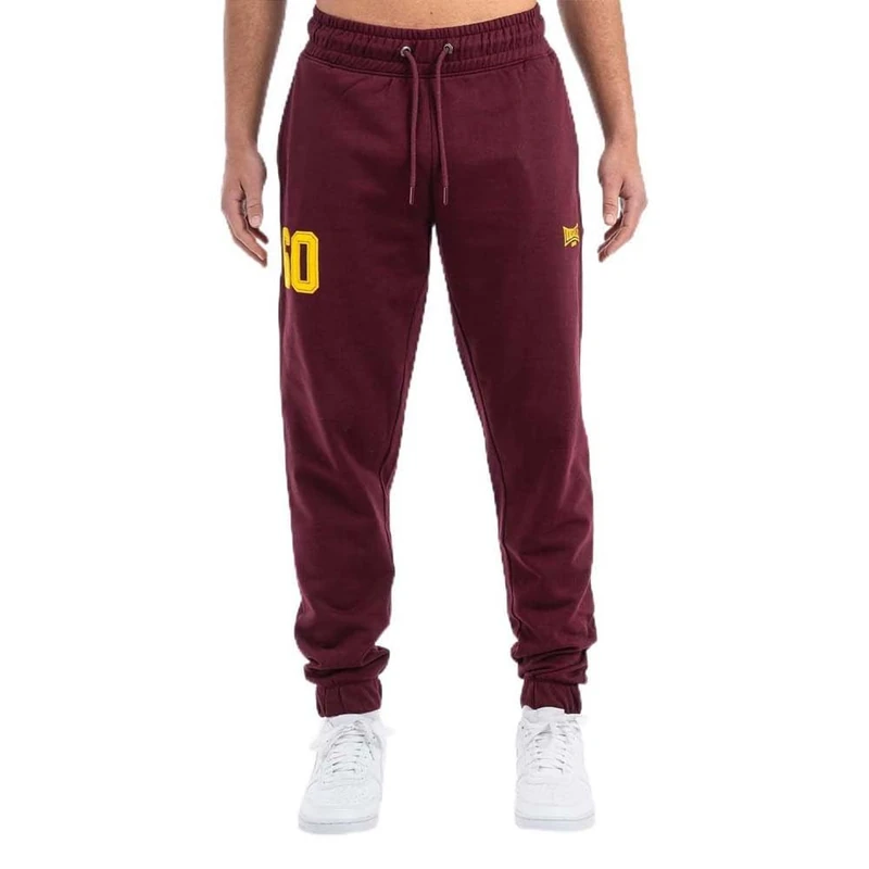 Lonsdale London SUMBURGH Men's Tracksuit Bottoms Burgundy Streetwear, Oxblood/Yellow, M