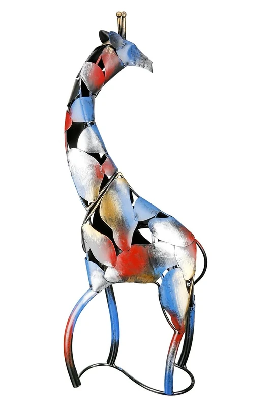 GILDE Large Decorative Figure Giraffe XL - Sculpture Metal Handmade and Hand-Painted - Decoration Gift - Multicoloured Height 64 cm