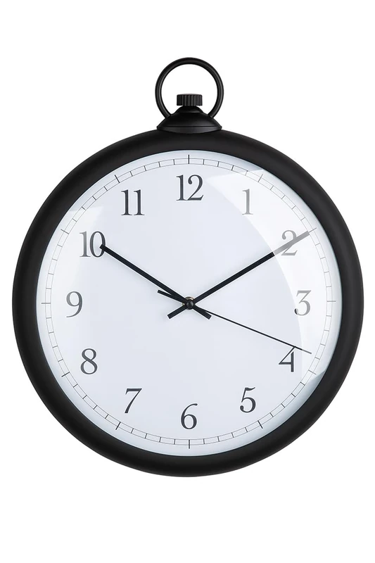 GILDE Pocket Wall Clock Round Plastic Black Height 43 cm x Width 36 cm Batteries Not Included