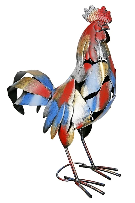 GILDE Large Decorative Figure Cockerel XL - Animal Figure Sculpture Metal Handmade and Hand-Painted - Decoration Gift - Multicoloured Height 50 cm
