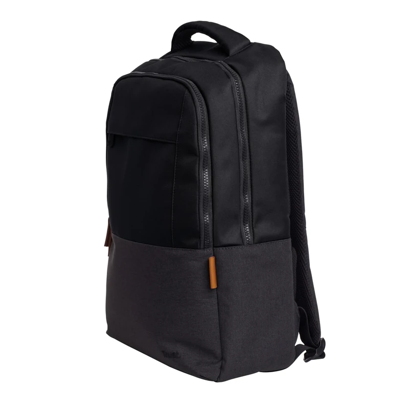 Trust Lisboa Laptop Backpack 16 inch, Travel Bag 23L with Trolley Strap, Made from Recycled Plastic, Shockproof Business Work Bag, Weatherproof Rucksack for Men, Women, College, University - Black