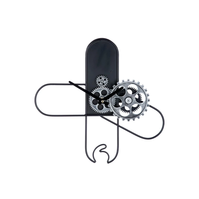 GILDE Wall Clock Metal Black Gear Design Height 37 cm x Width 37 cm Batteries Not Included