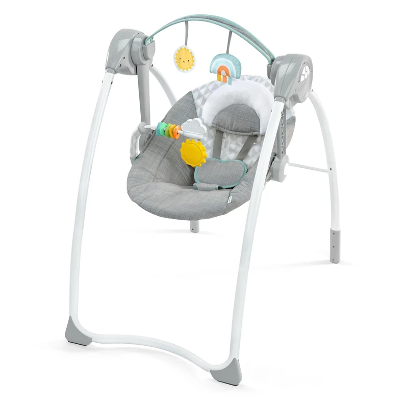 ity by Ingenuity Milestone Swing, Toy Bar, Foldable Swing, 6-Speed, Music, for Ages 0-9 Months, Up to 20 Pounds, Grey