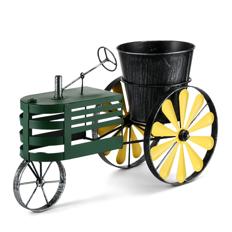 Yaocom 17" x 11" Metal Tractor Windmill Planter Decorative Tractor Flower Planter Outdoor Planters for Garden Backyard Lawn Deck Patio Ornament Decor Gift