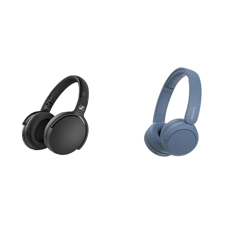 Sennheiser HD 350BT Wireless foldable Headphones, Black & Sony WH-CH520 Wireless Bluetooth Headphones - up to 50 Hours Battery Life with Quick Charge, On-ear style - Blue