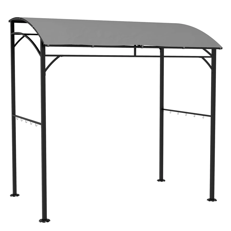 Outsunny 2.2 x 1.5 m BBQ Grill Gazebo Tent, Garden Grill with Metal Frame, Curved Canopy and 10 Hooks, Outdoor Sun Shade, Grey - Image 1