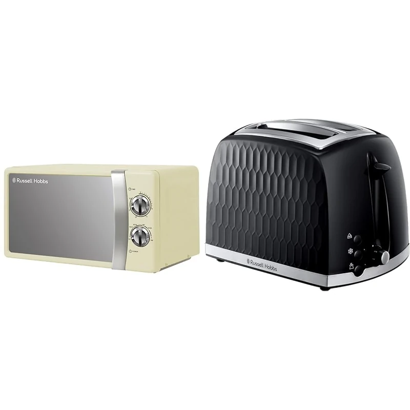 Russell Hobbs RHMM701C 17 Litre 700 W Cream Solo Manual Microwave with 5 Power Levels & 26051 Cordless Electric Kettle - Contemporary Honeycomb Design