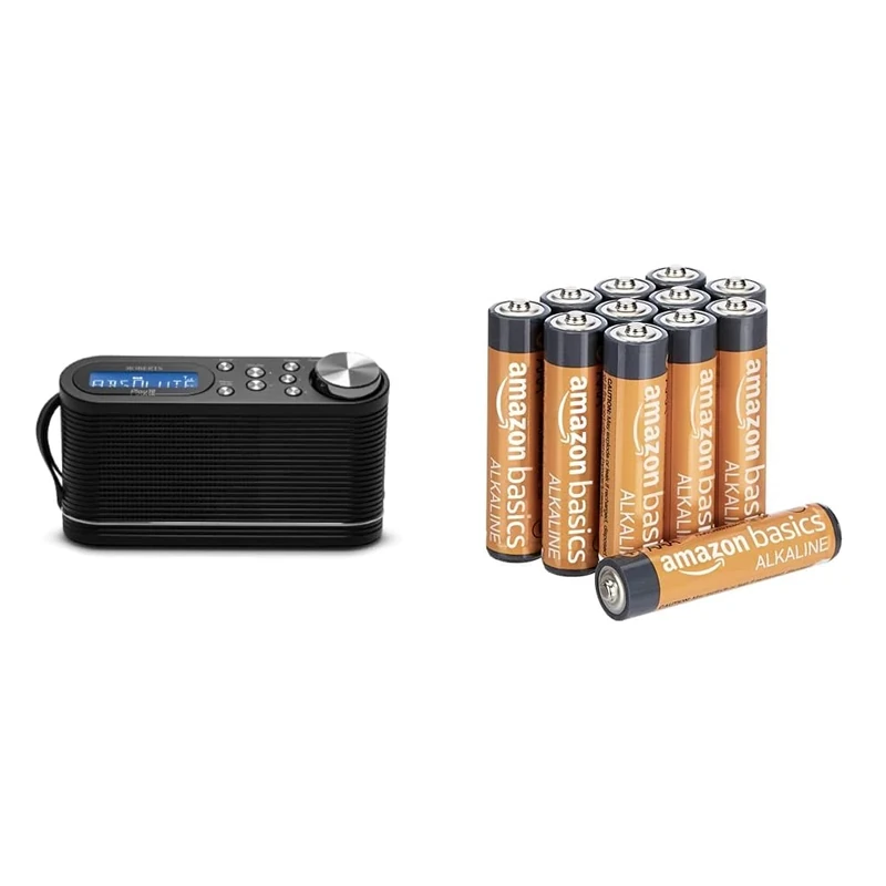 Roberts Play10 DAB/DAB plus/FM Digital Radio with Simple Presets - Black & Amazon Basics AAA Alkaline Batteries, High-Performance (Triple A), 10-Year Shelf Life, 12-Pack
