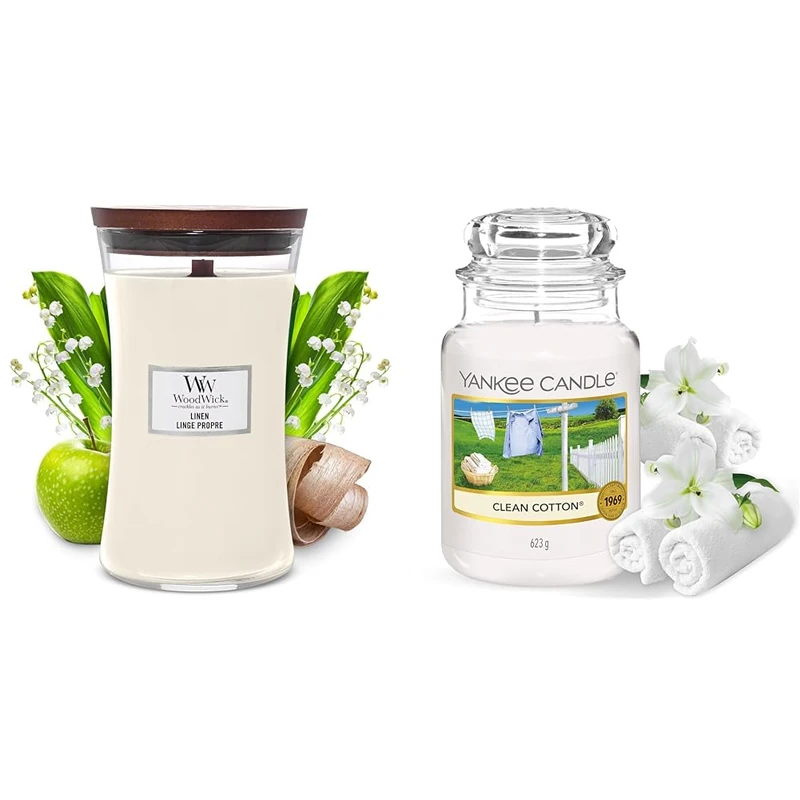 Woodwick Large Hourglass Scented Candle | Linen | with Crackling Wick | Burn Time: Up to 130 Hours Glass & Scented Candle | Clean Cotton Large Jar Candle | Long Burning Candles: up to 150 Hours