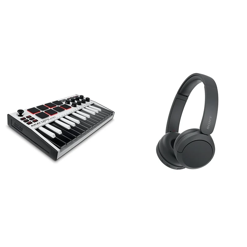 AKAI Professional MPK Mini MK3 – 25 Key USB MIDI Keyboard Controller with 8 Backlit Drum Pads & Sony WH-CH520 | Cuffie Wireless, Connessione Multipoint, con Microfono