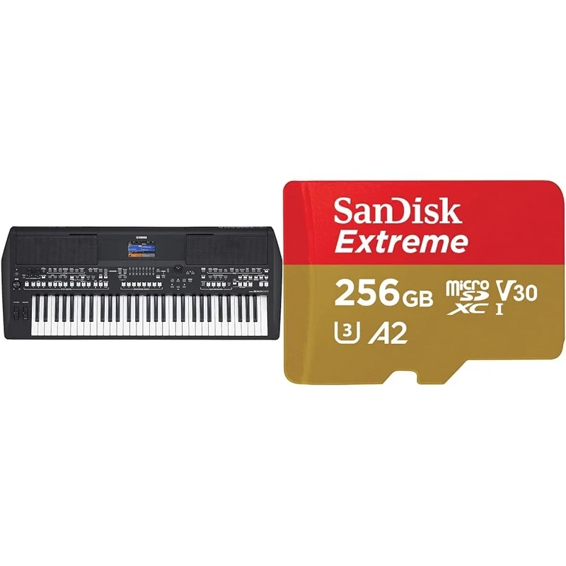 Yamaha PSR-SX600 Digital Keyboard - a Powerful Digital Workstation Keyboard & SanDisk 256GB Extreme microSDXC card + SD adapter + RescuePRO Deluxe, up to 190MB/s