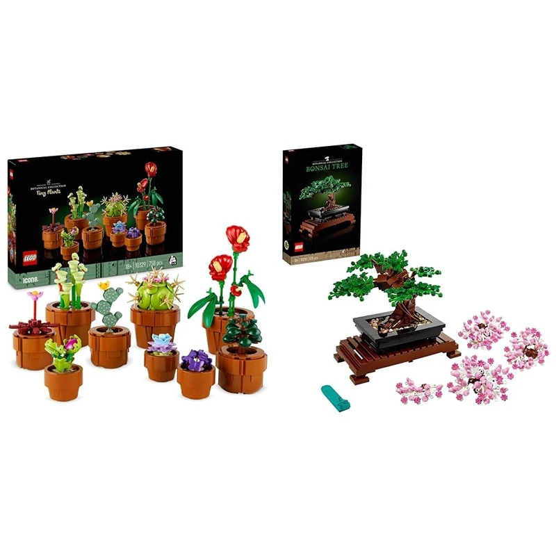 LEGO 10329 Icons Tiny Plants Set, Artificial Flowers in 9 Buildable Teracotta-Coloured Pots & Albero Bonsai, Piante Artificiali, Costruzione in Mattoncini