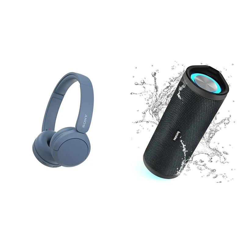 Sony WH-CH520 Wireless Bluetooth Headphones - up to 50 Hours Battery Life with Quick Charge & HEYSONG Portable Bluetooth Speaker, Waterproof Outdoor Speakers with LED Light, Enhanced Bass