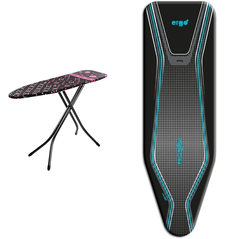 Minky Large Ironing Board with Scorch Resist Zone, HH40203107K, Black, Large Compact & Ergo Extra Thick Elasticated Replacement Ironing Board Cover, Black, 122 x 38 cm - Image 1