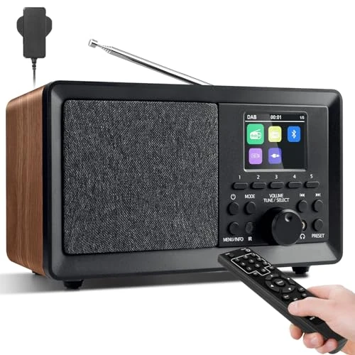 DAB DAB+ FM Digital Radio with Bluetooth and Dual Alarm Clock | Portable Vintage Radio Retro Bluetooth Speaker with USB/AUX, Headphone Jack, Sleep Timer, Remote Control, 30 Presets