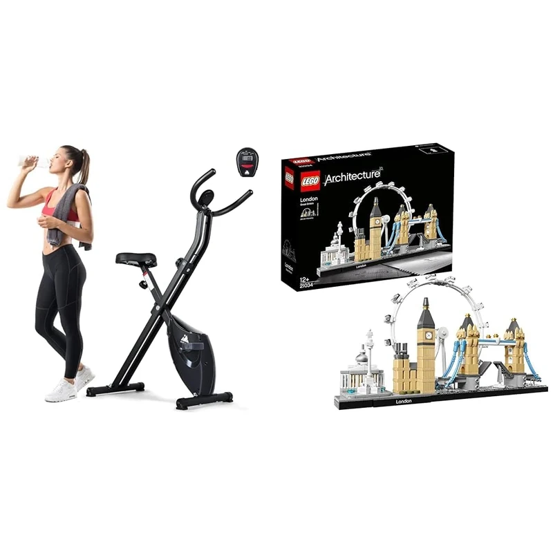 EVOLAND Exercise Bike, Fitness Bike with LCD Display and 8-Level Adjustable Magnetic Resistance & LEGO 21034 Architecture Skyline Model Building Set, London Eye, Big Ben