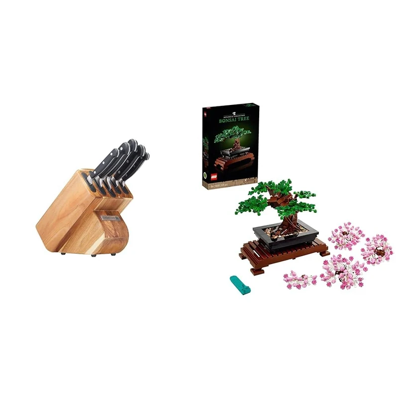 Sabatier Edgekeeper Knife and Acacia Wood Block Set, Self-Sharpening Knives, Set Includes Chef & Lego Albero Bonsai, Piante Artificiali, Costruzione in Mattoncini