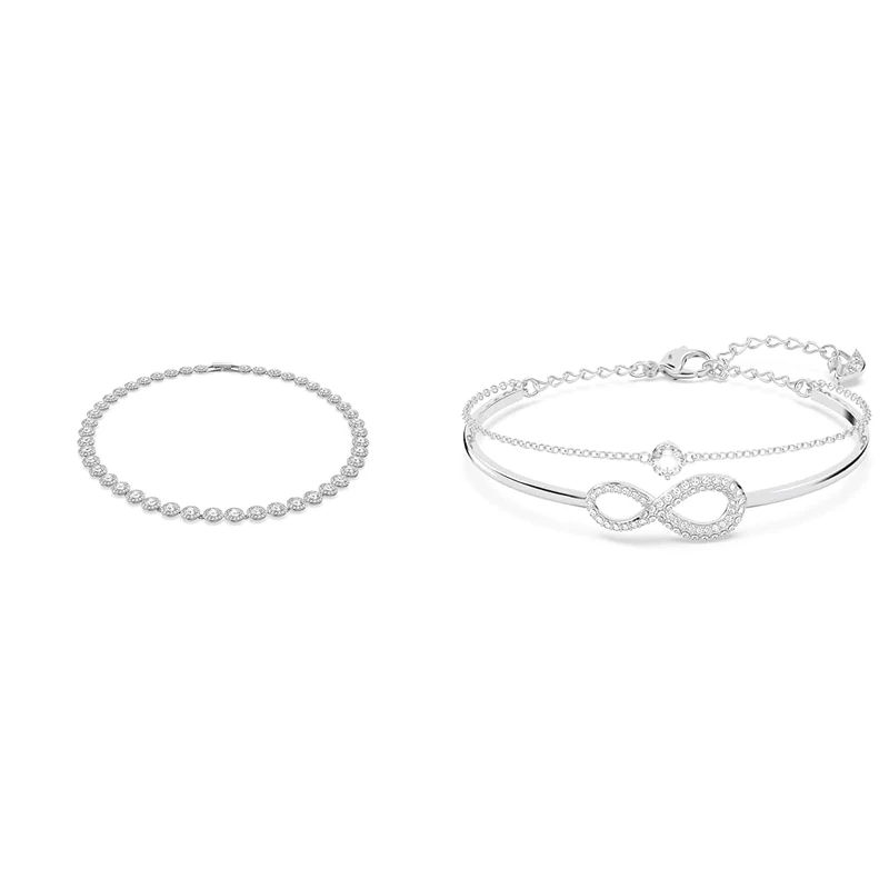 Swarovski Angelic necklace, Round cut, White, Rhodium plated & Infinity bangle, Infinity, White, Rhodium plated