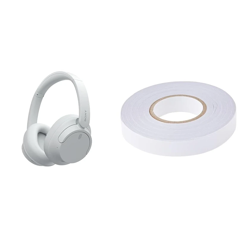 Sony WH-CH720N Noise Cancelling Wireless Bluetooth Headphones - Up to 35 hours battery life and Quick Charge - White & Stick it 18 m Permanent Double Sided Tape, White