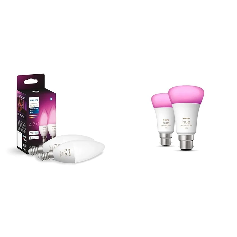 Philips Hue White & Color Ambiance E14 LED Leuchten 2-er Pack (470 lm) & White & Colour Ambiance Smart Bulb Twin Pack LED [B22 Bayonet Cap] - 1100 Lumens - Image 1
