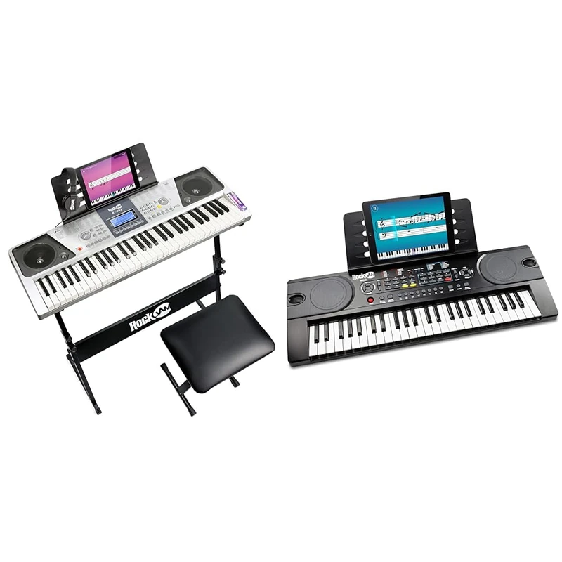 RockJam 61 Key Keyboard Kit with Electric Piano Stand, 49 Key Keyboard, Sheet Music Stand, Piano Note Stickers