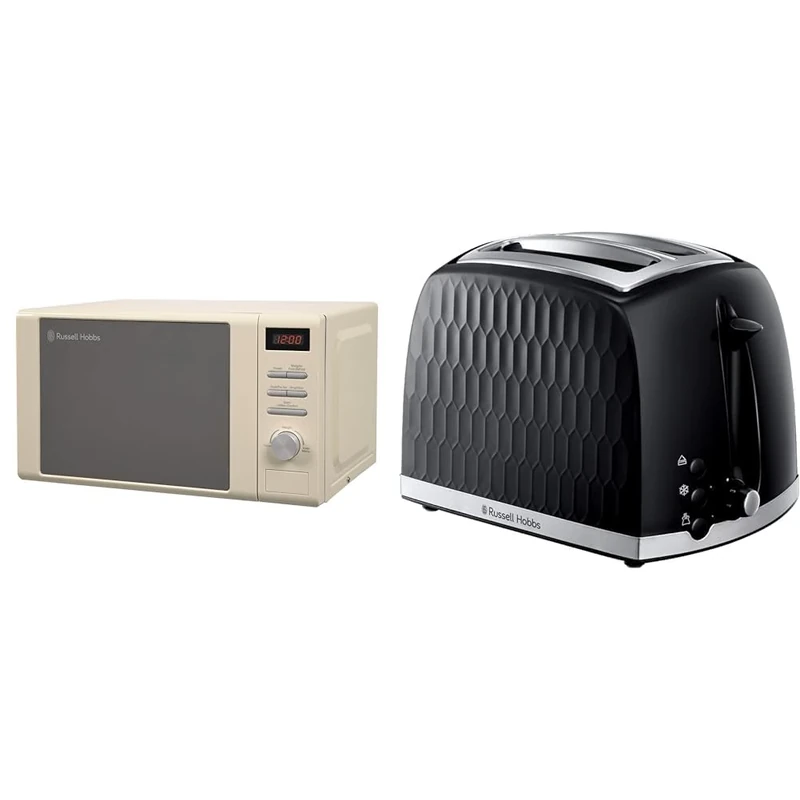 Russell Hobbs RHM2064C 20 Litre 800 W Cream Digital Heritage Microwave with 5 Power Levels & 26051 Cordless Electric Kettle - Contemporary Honeycomb Design