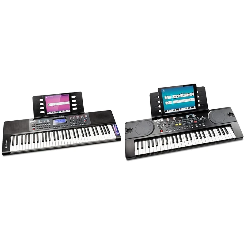 RockJam 61 Key Keyboard Piano with Pitch Bend, Power Supply, Sheet Music Stand & 49 Key Keyboard Piano with Power Supply, Sheet Music Stand, Piano Note Stickers