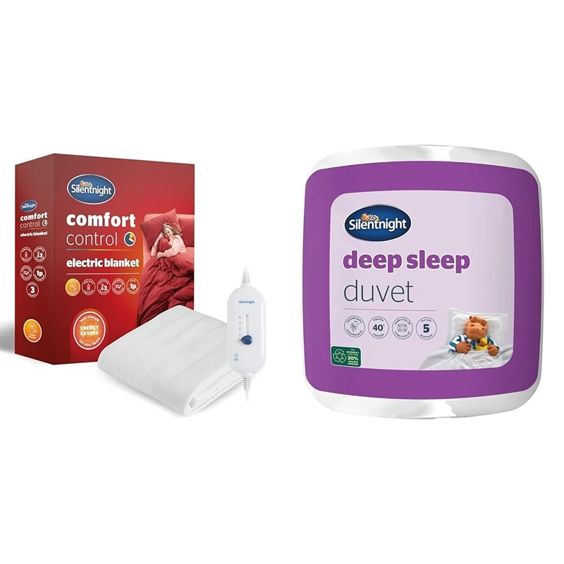Silentnight Comfort Control Electric Blanket - Heated Electric Fitted Underblanket & Deep Sleep Double Duvet 15 Tog – Thick Heavy Warm Soft